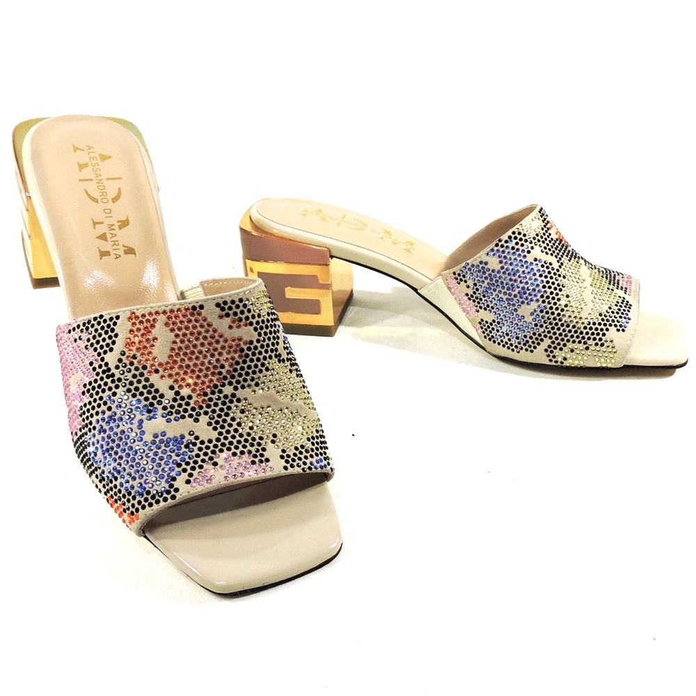 ALESSANDRO DI MARIA 🇮🇹 WOMEN'S BEIGE SUEDE SUMMER FASHION MULES